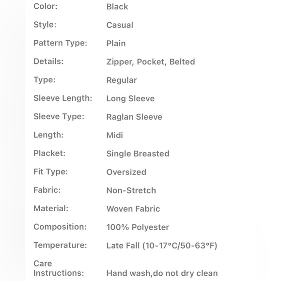 Black Trench Coat | Unique Collar, Belt, Pockets | 6 | NWT - Picture 7 of 8